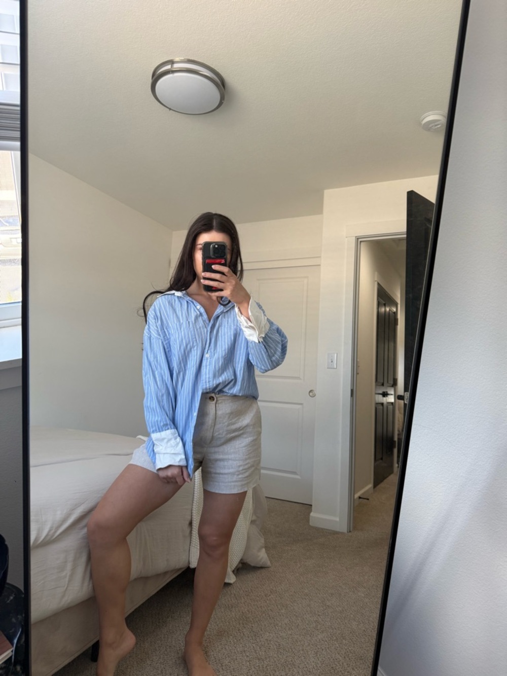 H&M Blue and White Striped Button-Down Shirt
